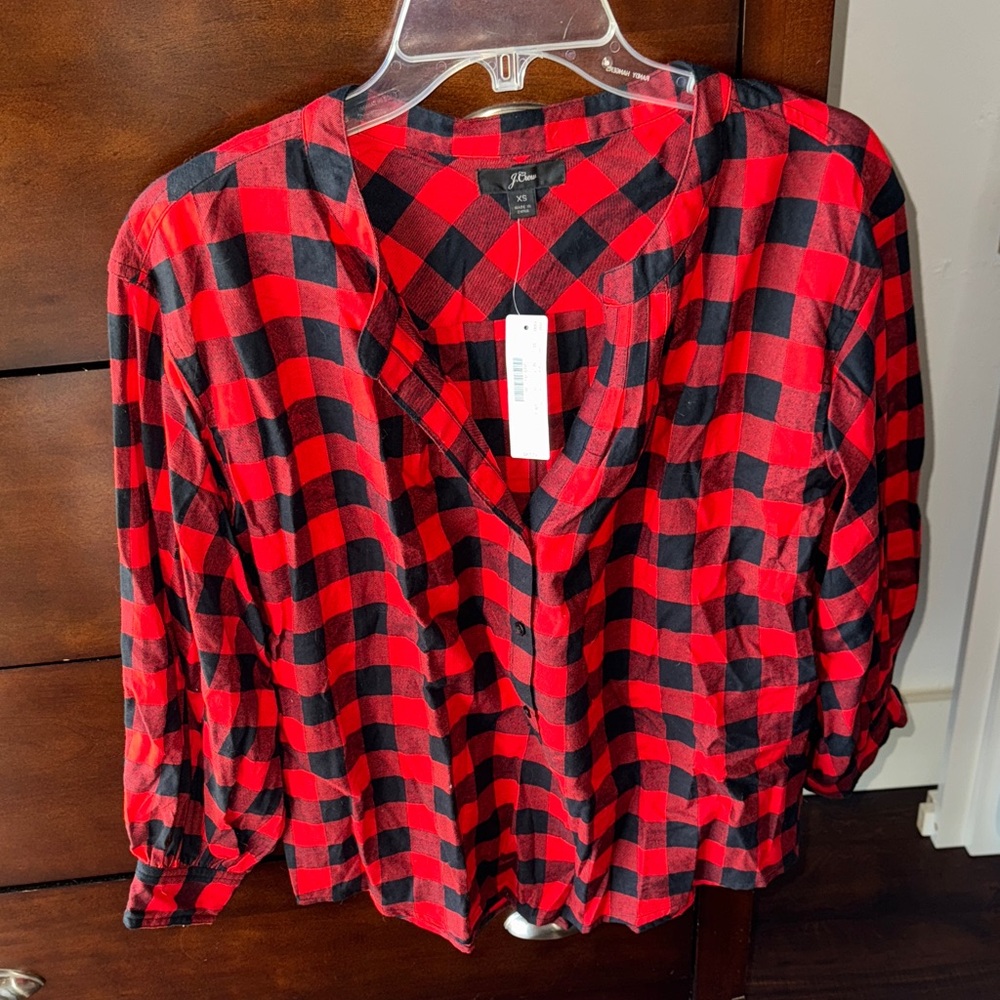 J. Crew Red and Black Plaid Women's Top